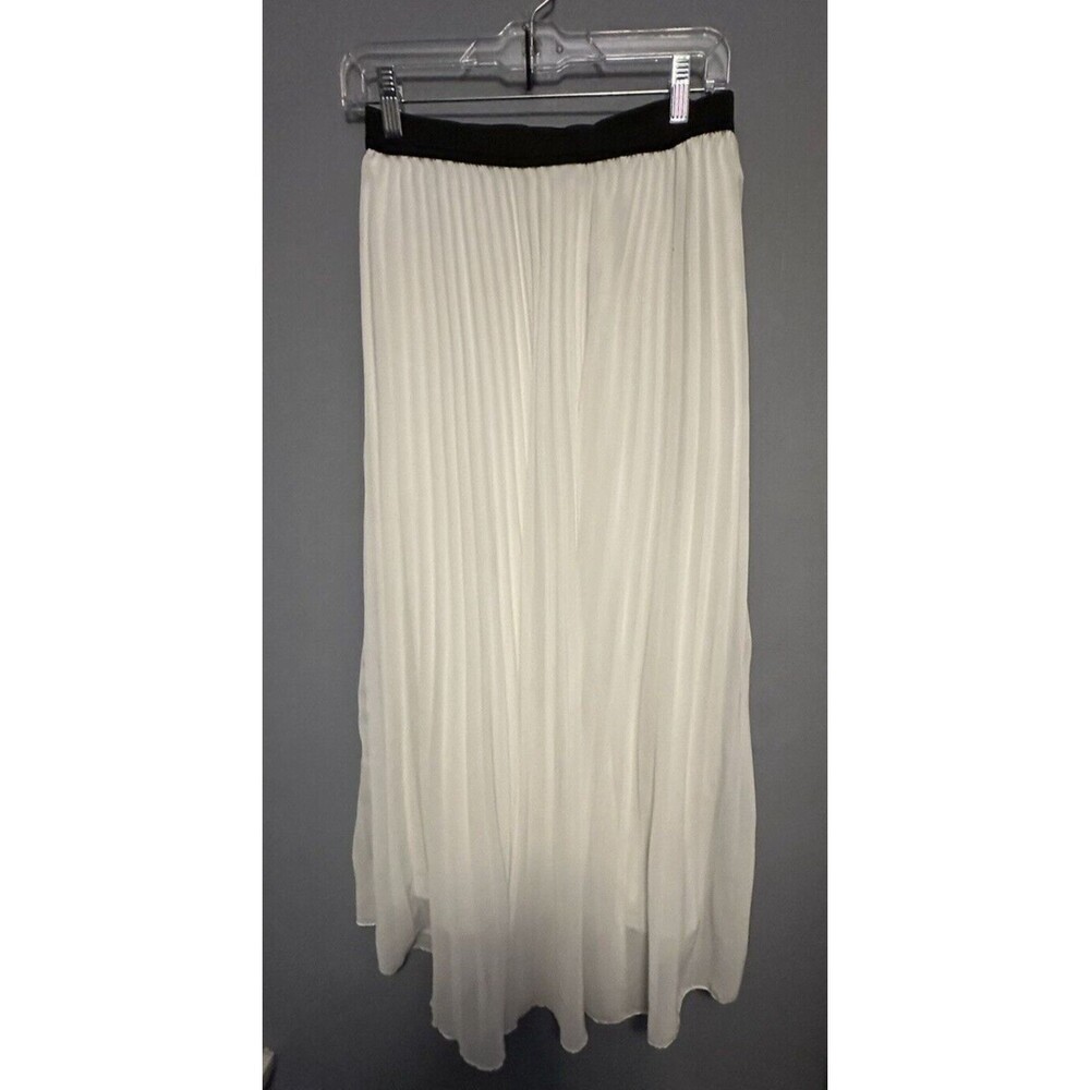WD NY Printed Pleated Flowy Midi Skirt, Size M, White, Lined, chic, classic